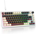 75% Mechanical Keyboard Gasket with Knob, Custom Wired Creamy Gaming Keyboard TKL 75 Percent Hot Swappable RGB Backlit, Pre-lubed Switch for Win/MAC（Roma/White Switch）
