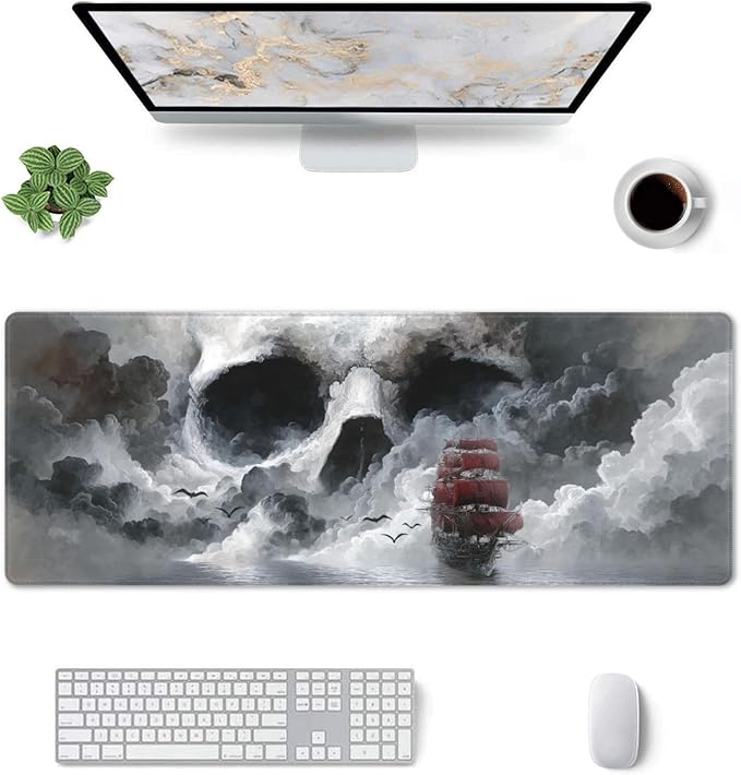 Skull Sea Boat Mouse Pad Extended Large Gaming Mouse Pad XL Stitched Edges for Gamer Home Office 31.5 X 11.8 Inch
