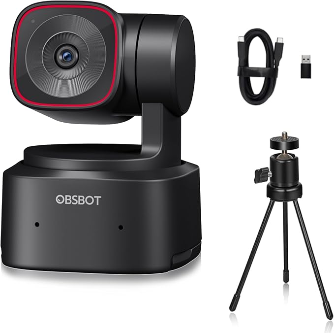 OBSBOT Tiny 2 Lite, PTZ 4K Webcam 1080P@60fps HDR, PC Camera with AI Tracking, Micros with AI Noise Cancellation, Tripod, Gesture Control, Auto Focus, Plug & Play, Ideal for Gaming or Streaming