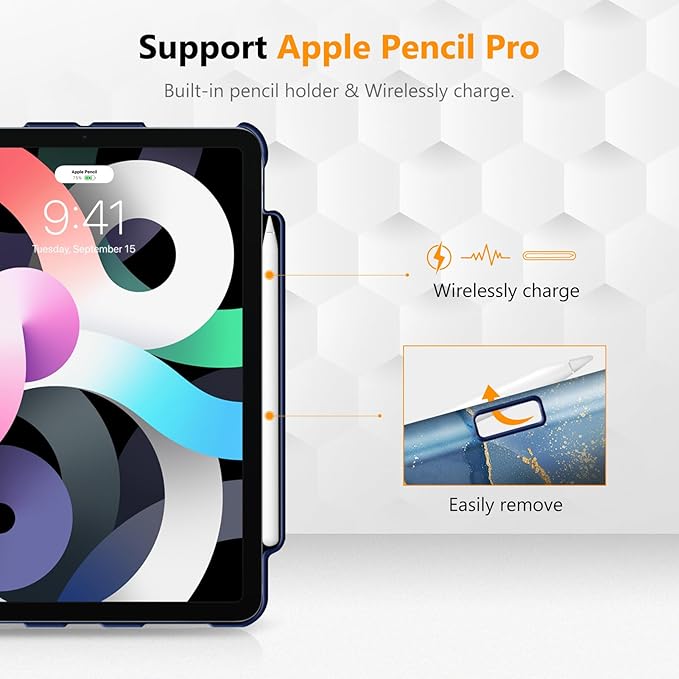 Fintie Rotating Case for iPad Air 11-inch M4/M3/M2 (2026/2025/2024), iPad Air 5th (2022) / 4th Generation 10.9 Inch - 360 Degree Rotating Protective Stand Cover with Pencil Holder, Ocean Marble