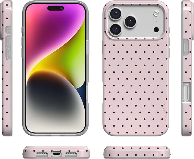 Casely iPhone 17 Pro Case | On the Dot | Pink & Brown Polka Dot | Compatible with MagSafe | Classic Ultra Slim Design