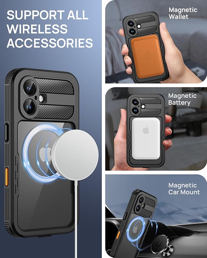 Lanhiem Magnetic for iPhone Air Phone Case, IP68 Waterproof Dustproof Phone Case, [Compatible with Magsafe] [Built-in Screen Protector] Full Body Heavy Duty Rugged Phone Cover 17 Air 6.5 inch, Black
