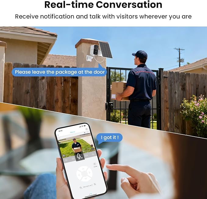 Solar Security Cameras Wireless Outdoor, WiFi Cameras for Home Security, Motion Detection, Instant Phone Notifications, Free Cloud Storage(Need Apply)/SD Storage, 2K Color Night Vision, IP66