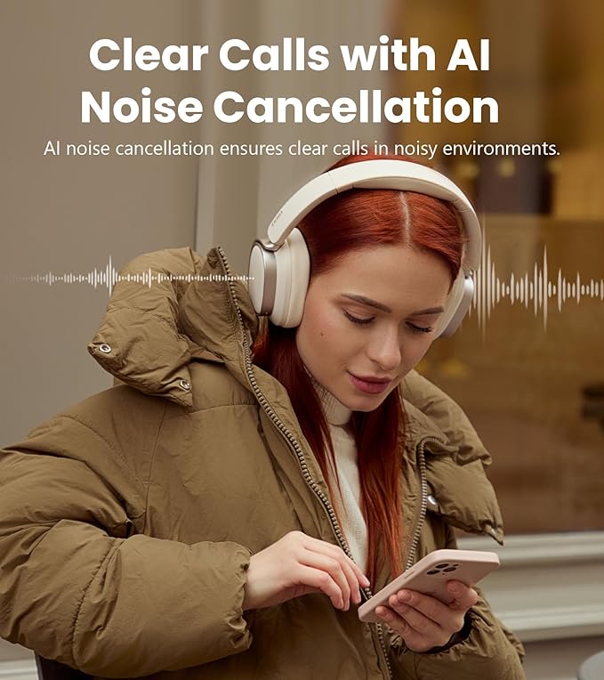 Edifier ES850NB Active Noise Cancelling Headphones, Over Ear Bluetooth Headset, 92H Playtime Wired & Wireless Hi-Res Audio Certified, Fast Charging Clear Calls for Home Office Travel - Ivory