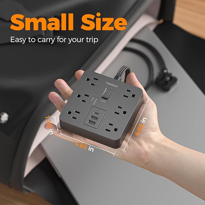 TESSAN 5Ft Black Extension Cord with Multiple Outlets, Surge Protector Power Strip with 6 Outlets and 3 USB Ports (1 USB C), 1700 Joules Protection, Flat Plug, Outlet Extender for Home, Office, Dorm