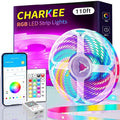 CHARKEE 110FT LED Strip Lights for Bedroom, RGB Color Changing Lights with Music Sync, Bluetooth App & Remote Control, 24V LED Light Strip for Room, Kitchen, Party & Home Decor (1 Roll)