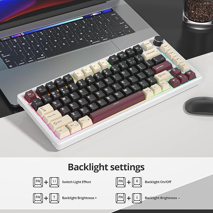 75% Black Creamy Mechanical Keyboard Wired, Creamy Sound Gasket Gaming Thocky Keyboard with Knob, Hot Swappable RGB Custom Keyboard, Pre-lubed Cream Switch Keyboard (82 Roman)