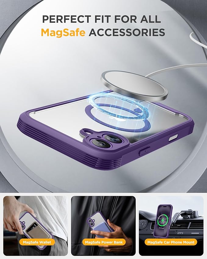 Miracase for iPhone 16 Case 6.1'', [Bubble Free] Full-Body Bumper Phone case with Built-in Full Glass Screen &Lens Protector,No Gap,Compatible with MagSafe,Drop Proof 16 Cover,Purple