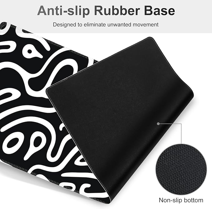 Large Gaming Mouse Pad Set, 4 in 1 Extended Keyboard Desk Mat with Wrist Rest, Computer Game Mousepad, Non-Slip Desk Pad Easy Typing Pain Relief for Home Office I Black White Topographic