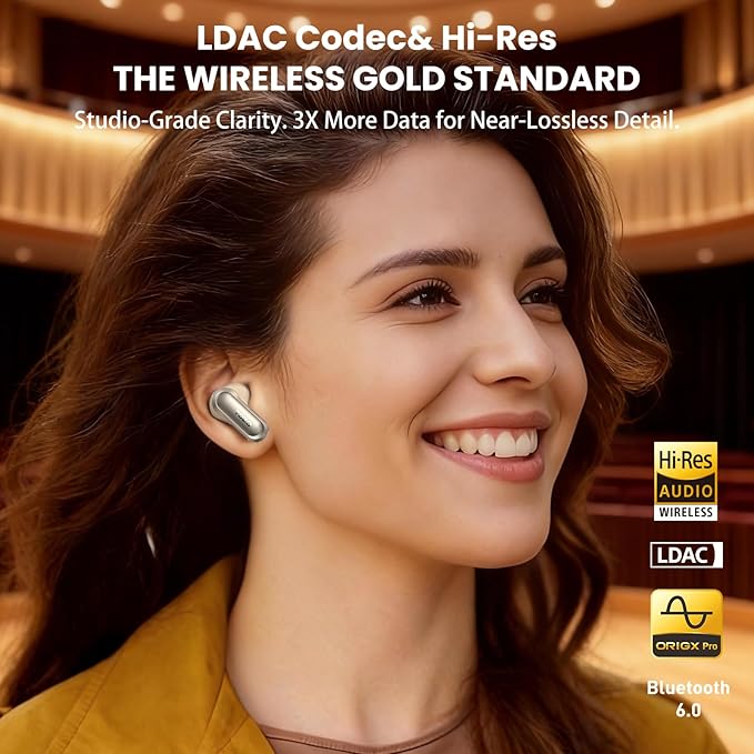 TOZO NC20 Active Noise Cancelling Wireless Earbuds, LDAC Hi-Res Sound Bluetooth Headphones, 6 Mics AI Call Ear Buds 80H Playtime, Dual Pairing, 32 EQ via App, IPX8 Waterproof, Wireless Charging Case