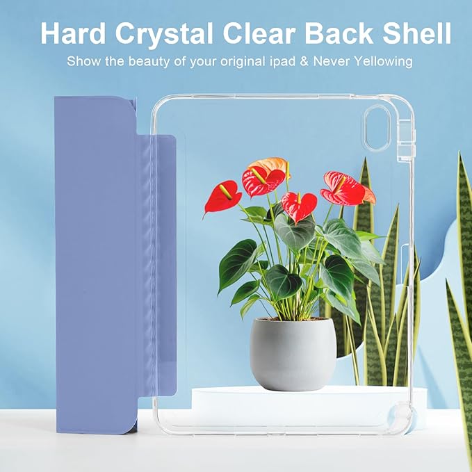 Case for iPad A16 11th Generation 11 Inch 2025, iPad10th Generation 10.9" 2022, Hybrid Protective Cover with Pencil Holder, Clear Transparent Back Shell Anti-Yellowing Case, Lavender Gray