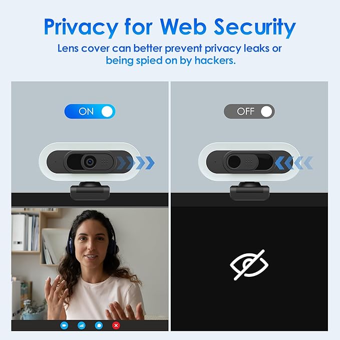 saylas 2K Webcam with Lights, HD Webcam for PC, 2K@60FPS Web cam with Microphone, 65° FOV, Autofocus, Noise Cancellation, Privacy Cover, Web Camera for Computer/Laptop, USB Streaming Computer Camera