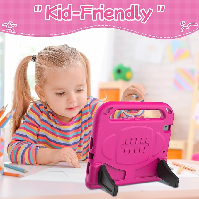 BMOUO Kids Case for iPad 6th/5th Generation (iPad 9.7-inch, 2017/2018), iPad 9.7/Air 2 Case with Screen Protector, Shockproof Handle Stand iPad 6th 5th Generation Cases for Kids, Rose