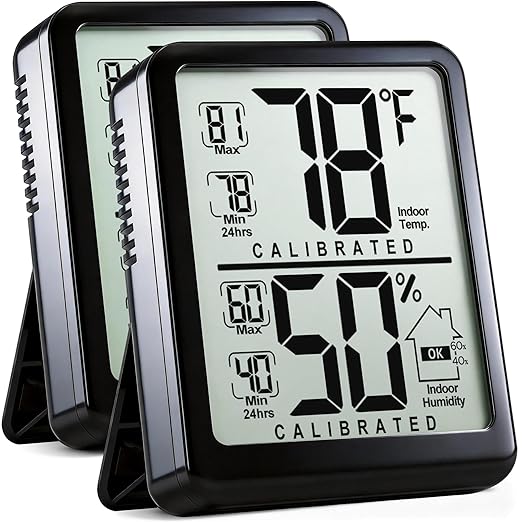 Antonki 2-Pack Room Thermometer, Digital Small Hygrometer Indoor Thermometer Humidity Gauge, Temperature Humidity Meter with Max/Min Record Monitor Sensor for Home, Plants - Battery Included