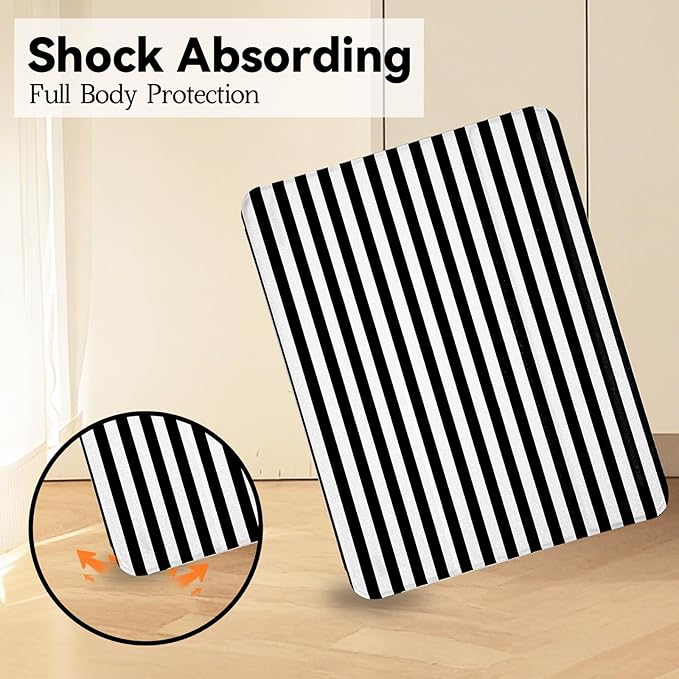 Lovmooful Compatible for iPad Air 6th 11-inch M2 (2024),iPad Air 5/4 (2022/2020 5th/4th Generation 10.9-Inch) Case with Pencil Holder Cute Striped Design Soft TPU Trifold Stand Protective-Black&White