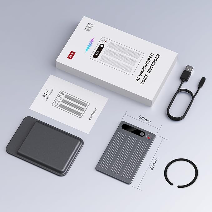 AI Voice Recorder with Transcribe＆Summarize, App Control Audio Recorder Support Al Noise Cancellation Technology with 80+ Languages, Note Taker with 64GB Memory, Audio Device for Meeting, Call, Grey
