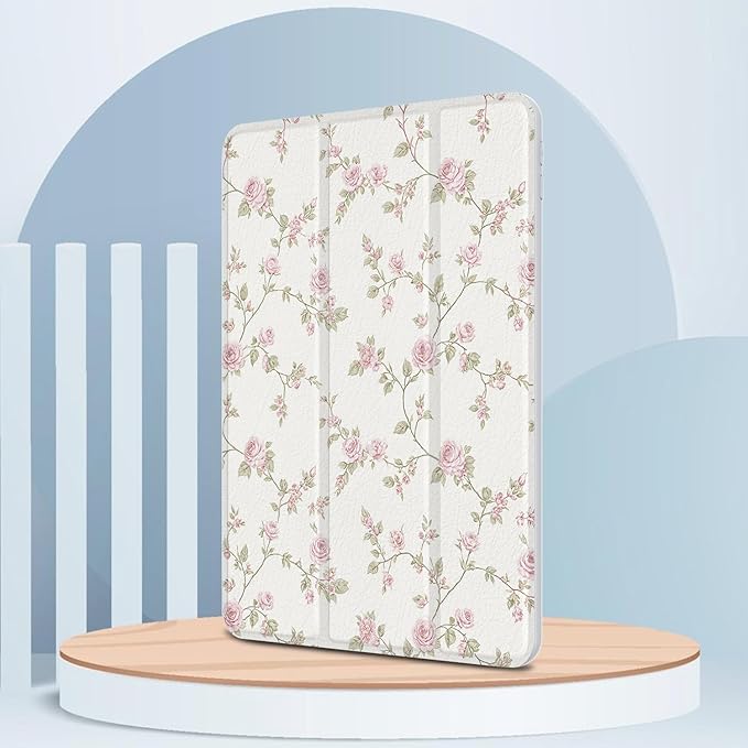Case for iPad pro 10.5 inch 2017/ iPad Air 3rd Generation 2019, Case with Pencil Holder, Stand Clear Back Cover Cute Cool Design for Women Girls, Auto Sleep/Wake, Pink Flower