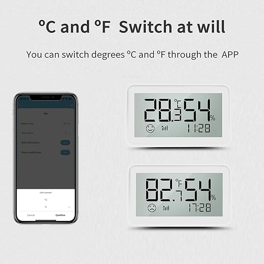 Smart WiFi Thermometer Hygrometer,Accurate Digital Indoor Temperature and Humidity Sensor with LCD Screen Display,APP Alerts, ℃/℉ Switching Compatible with Alexa & Google Assistant, Works with IFTTT