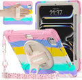 BRAECNstock Kids Case for Apple iPad Pro 11 inch M5 2025/ M4 2024, Shockproof Protective with Pencil Holder, 360° Rotating Hand Strap & Stand, Shoulder Strap for iPad Pro 11 M5/M4, Colorful Pink