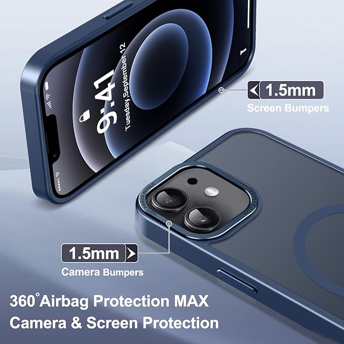 Newfuture Designed for iPhone 12 Case/iPhone 12 Pro Case with Magnetic [13 FT Military Drop Protection] [Compatible with Magsafe] Translucent Shockproof with Anti-Fingerprint Phone Case, Navy Blue