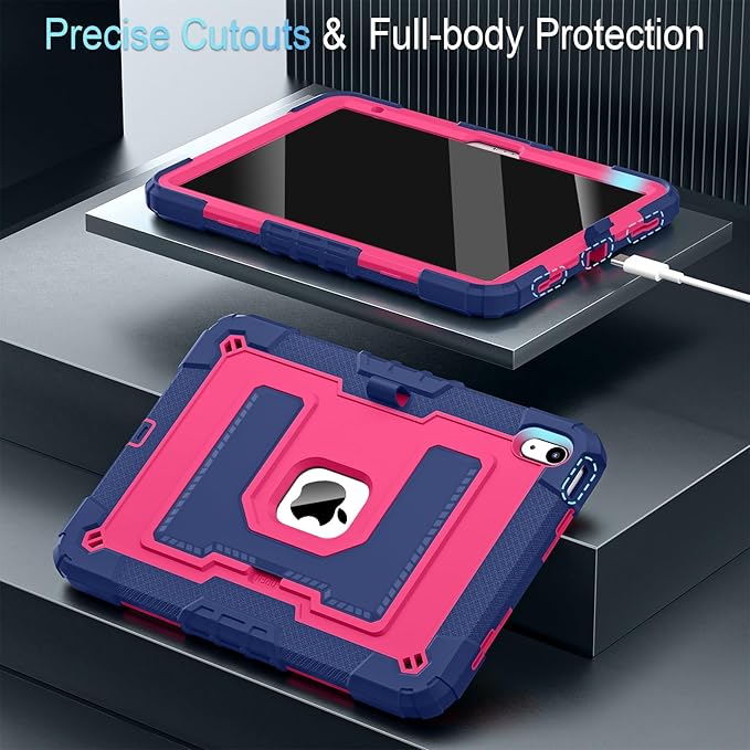 for iPad (A16) 11th Generation 11 Inch (2025)/iPad 10th Generation 10.9 Inch (2022) 10th Gen i Pad Case with Shoulder Strapr,Shockproof Cover for 11.0/10.9,Navy Pink