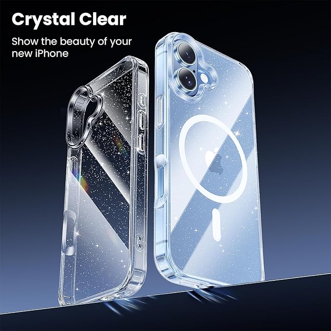 Anti-Yellowing Strong Magnetic for iPhone 17 Case, [Compatible with MagSafe] [12FT Military Grade Drop] Slim Thin iPhone Cover 6.3 Inch, Clear Glitter
