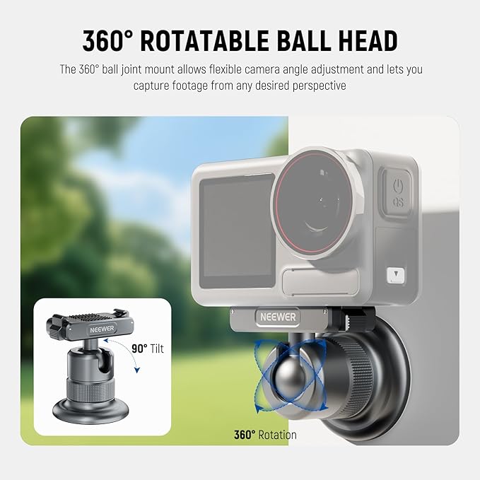 NEEWER Magnetic Camera Mount Compatible with DJI Osmo 360 / Action 5 Pro/4/3, 360° Quick Release Ball Head Adapter Mount 1/4" Thread for POV Shots, Camera Cage, Selfie Stick, Tripod, AC013 Dark Gray