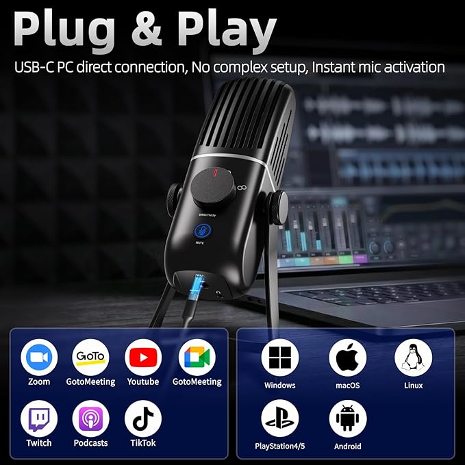 XTUGA X-4 USB Microphone for PC, Mac, Gaming, Recording, Streaming, Podcasting, 4 Pickup Patterns, Metal Desktop Condenser Mic,Plug and Play Mic for Laptop, Mobile Devices