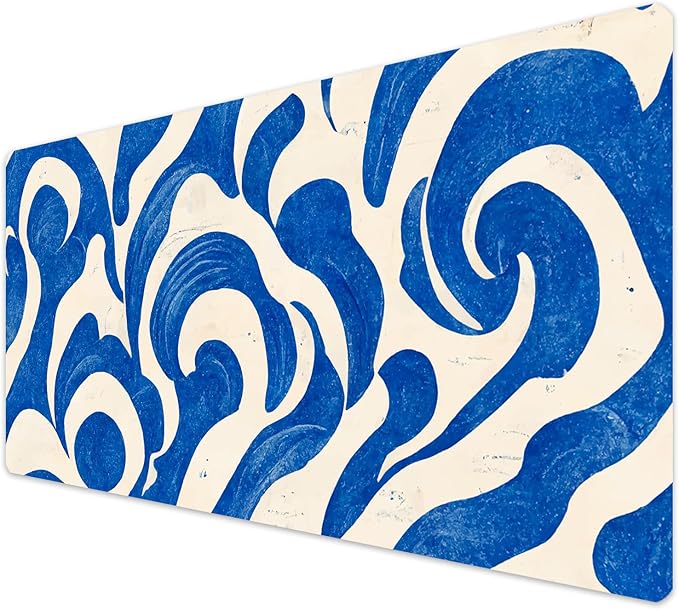 French KOKO Desk Mat, Large Desk Pad Large Mouse Pad Cute Desk Accessories Home Office Essentials XL Desk Mat Desk Pad Keyboard Mouse Desk Pads Computer Cute Women Girls (Blue Waves, 36" x 16.5")