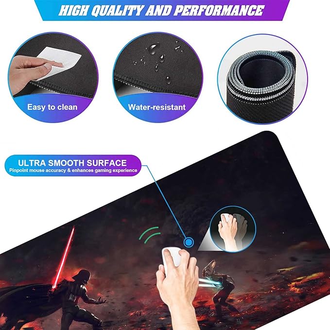 XXL Mouse Pad Ahsoka-Tano Vs Vader,Extra Large Gaming Mousepad Laptop Desk Mat,Non-Slip Rubber Base,Stitched Edges,Smooth Fabric,Computer Keyboard & Mice Combo Pads for Office Game 31.5x15.7