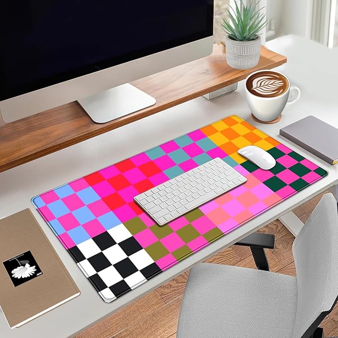 Checkered Desk Mat Pink Desk Matt for Desktop Desk Pad XXL Large Mouse Pad Deskmat Big Mousepad Keyboard Pad Mouse for Computer Cute Desk Accessories 31.5 X 15.7In