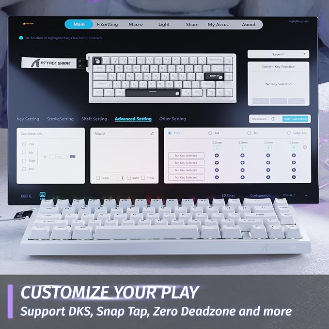 ATTACK SHARK X68 HE Rapid Trigger Mechanical Gaming Keyboard 60% Wired TKL with Adjustable Actuation,Hall Effect Magnetic Switch,8KHz Polling Rate,RGB Backlit,Top Mount for PC Mac Esport Gamer(White)