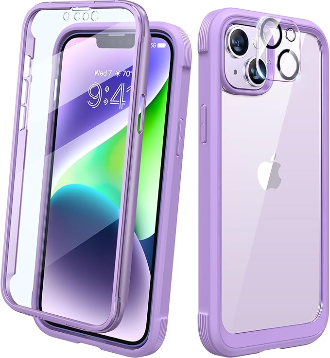 Diaclara Designed for iPhone 14 Plus Case, Full Body Rugged Case with Built-in Touch Sensitive Anti-Scratch Screen Protector, with Camera Lens Protector for iPhone 14 Plus 6.7" (Peri Purple)
