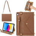 Handbag Case for iPad 11th Gen A16 2025/10th Gen 2022 10.9-inch, Techcircle Elegant Crossbody Folio Stand Wallet Case with Pencil Holder, Card Slots, Hand Strap, Shoulder Strap, Brown