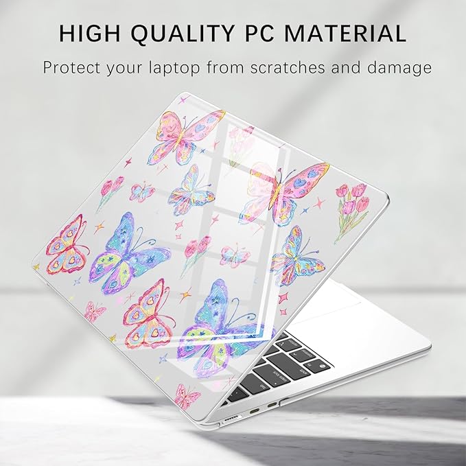 Compatible with MacBook Pro 13 inch Case M2 2025, 2024-2016 A2338 M1 A2251 A2289 A2159 A1989 A1708 A1706, Cute Butterfly Flower Protective Hard Shell Clear Cover for Mac Pro 13