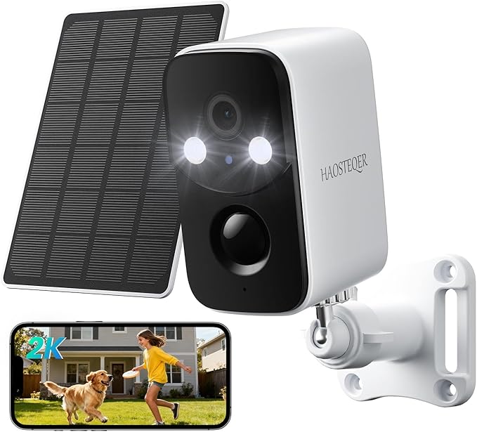 Solar Security Cameras Wireless Outdoor, WiFi Cameras for Home Security, Motion Detection, Instant Phone Notifications, Free Cloud Storage(Need Apply)/SD Storage, 2K Color Night Vision, IP66