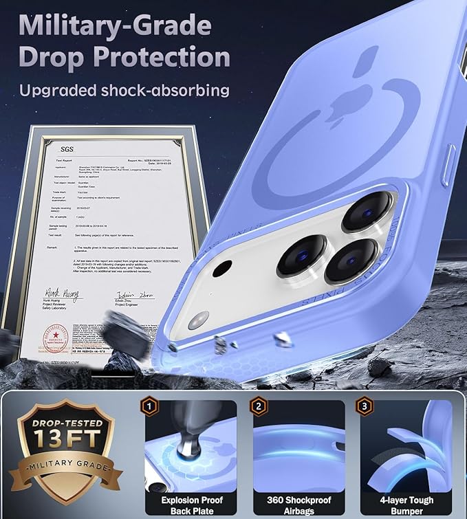 Newfuture Magnetic for iPhone 17 Pro Case [Compatible with Magsafe] [Military Grade Drop Protection] Translucent Matte Anti-Scratch Shockproof Protective Phone Cover 6.3 Inch, Light Purple