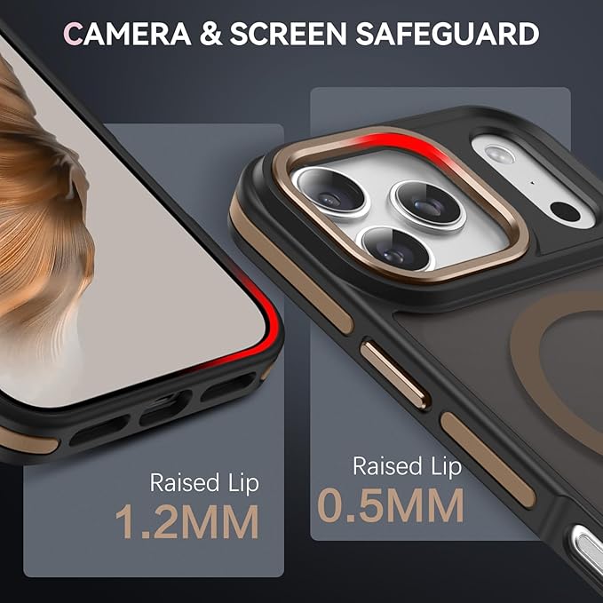YINLAI Case for iPhone 17 Pro Max, Magnetic [Compatible with Magsafe] Supports Wireless Charging Slim Translucent Matte Women Men Shockproof Protective Back Phone Cover 6.9 Inch, Black/Desert Titanium