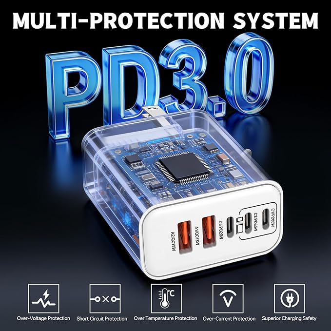 100W GaN USB C Charger Block,5-Port Type C Wall Charger Fast Charging, PD Power Adapter+QC Plug Multiport Type C Box Brick Cube Compatible with Apple iPhone 17 Air 16 15 14 13 12 Pro Max,MacBook,iPad