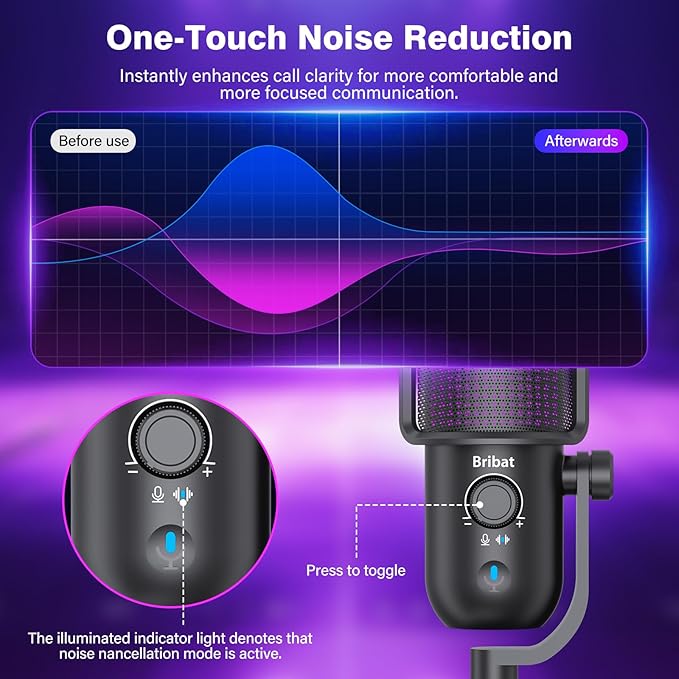 USB Condenser Microphone for PC Gaming,Streaming&Podcast,Plug & Play RGB Desktop Mic with One-Touch Mute,Cardioid Noise-Canceling Computer Mic for Twitch,YouTube,Recording on PC & Laptop(Black)