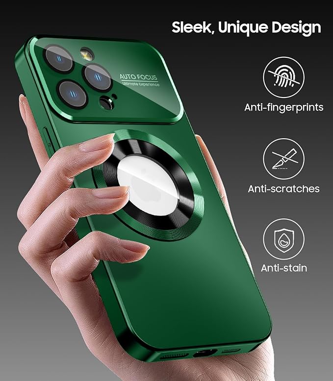 MAKAVO Magnetic for iPhone 12 Pro Case, Compatible with MagSafe, Built-in Camera Lens Protector, Logo View, Military Grade Drop Proof Phone Case Cover, Green