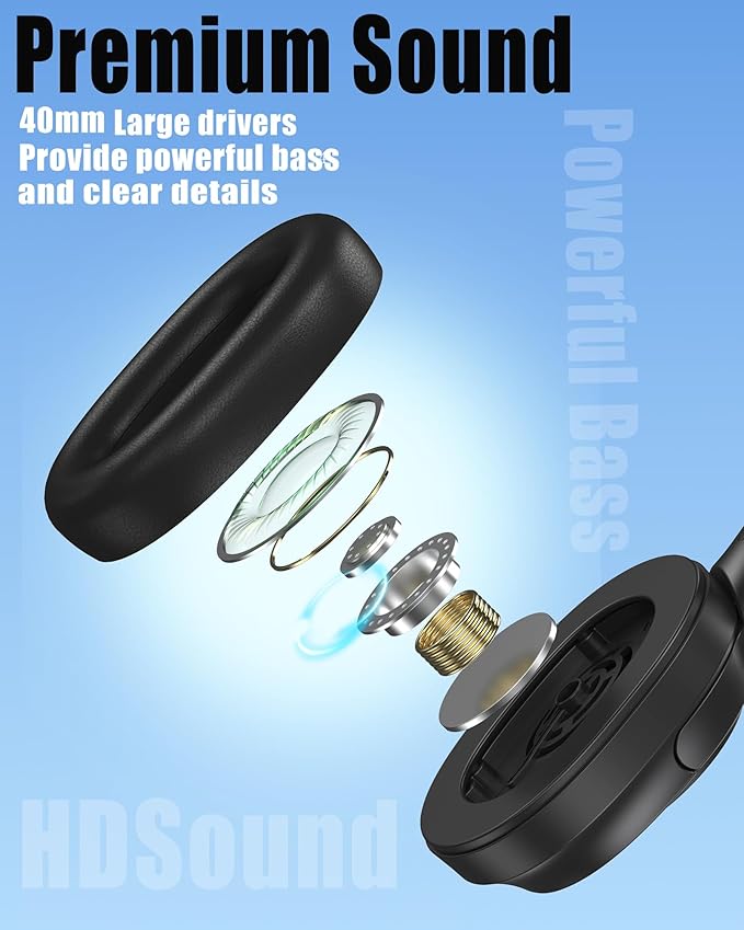 ZXQ Over Ear Hybrid Active Noise Cancelling Bluetooth Wireless Headphones,Deep Bass Hi-Fi Sound,45 Hours Long Playtime ANC Cancellation Headset with Microphone for Travel Workout,Black (Black)