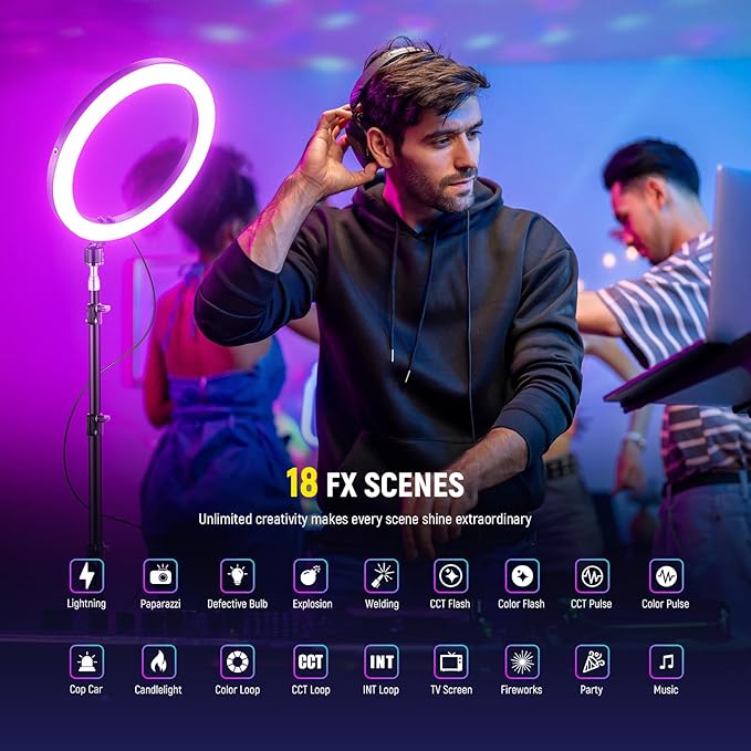 NEEWER 12" Ring Light with Stand Tripod Compatible with iPhone, 24W LED RGB Lighting with Phone Holder for Selfie Studio Photography Video Recording Makeup Lash Streaming, 2500-10000K CRI95+, RH12C