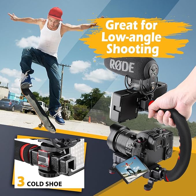 Zeadio Portable Camera Handheld Stabilizer, Versatile Handle Grip Smartphone Handheld Video Rig with Carrying Case, Compatible with All Camera Camcorder Action Camera DSLR and All Smartphones