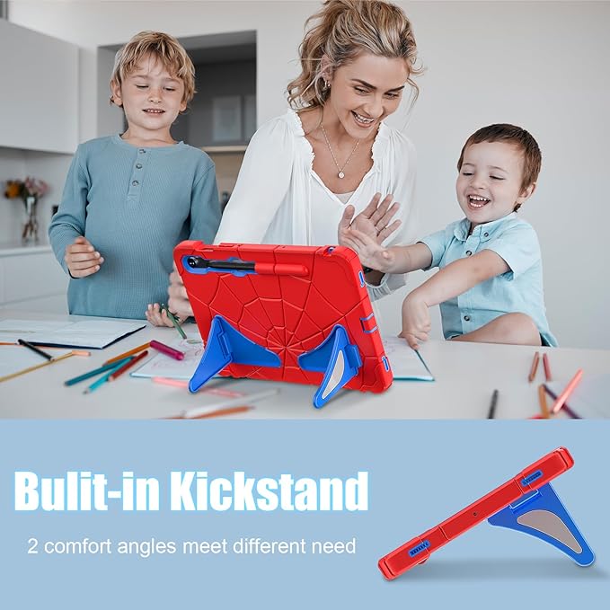 AKABEILA Compatible with Samsung Galaxy Tab S7/S8/S9/S9 FE 11 inch(2023) Tablet Case，Lightweight Shockproof Rugged Protective Cover with Kickstand for Kids Children Boys Babies Red Blue