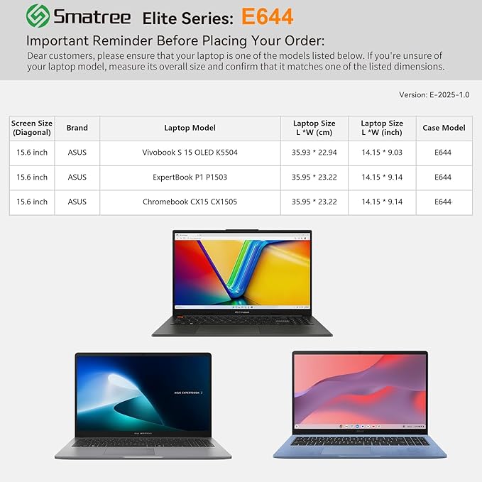 Smatree Laptop Sleeve for 15.6 inch ASUS Vivobook S 15 OLED BAPE Edition K5504, for ASUS ExpertBook P1/Chromebook CX1505, Case with Pocket, YKK Zipper, Patented Super-Corner Design, Green (E644G)