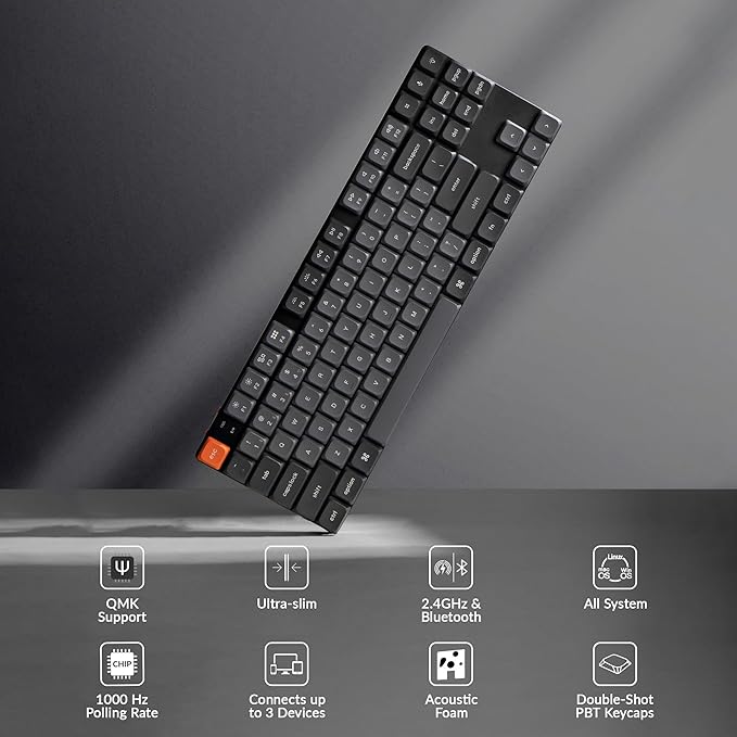 Keychron K1 Max Ultra-Slim Wireless Mechanical Keyboard, 80% TKL Layout Bluetooth/2.4 GHz/Wired Keyboard with Low-Profile Gateron Banana Switch, Hot-Swappable, RGB Backlit QMK for Mac Windows Linux