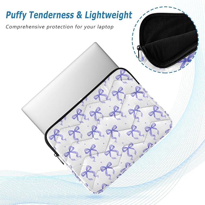 Laptop Case Sleeve, Purple Ribbon Bow Dots Pattern Shockproof Protective Computer Carrying Cover, Briefcase Handbags 13-13.3inch Laptop Sleeve Bag