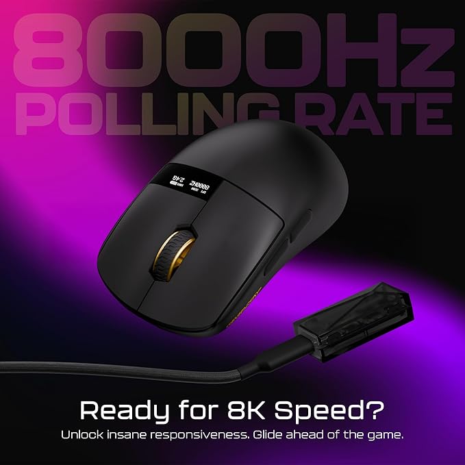 OOCTPK Chilkey Wireless Mouse, Glacier LW 8K L Gaming Mouse with LCD Screen, 8K Polling Rate, 30000 DPI Optical Tracking, 750 IPS, Bluetooth/2.4GHz/USB-C, 47g Ultra-Lightweight, 100 Million Clicks