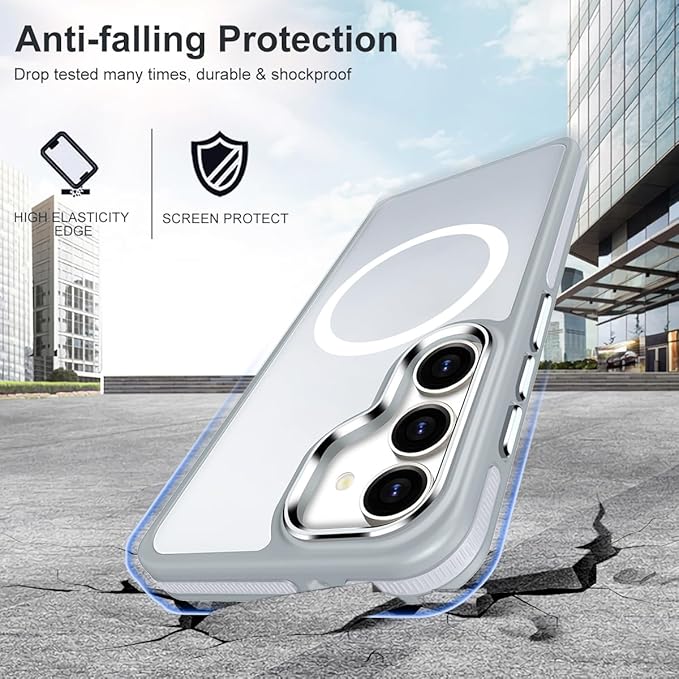 MALEWOLF Case for Galaxy S23 FE with 3 Modes Stand, Compatible with Magsafe, Color Hybrid Shockproof with Anti-Slip Edge, Matte Translucent Phone Case for Galaxy S23 FE (Grey/White)